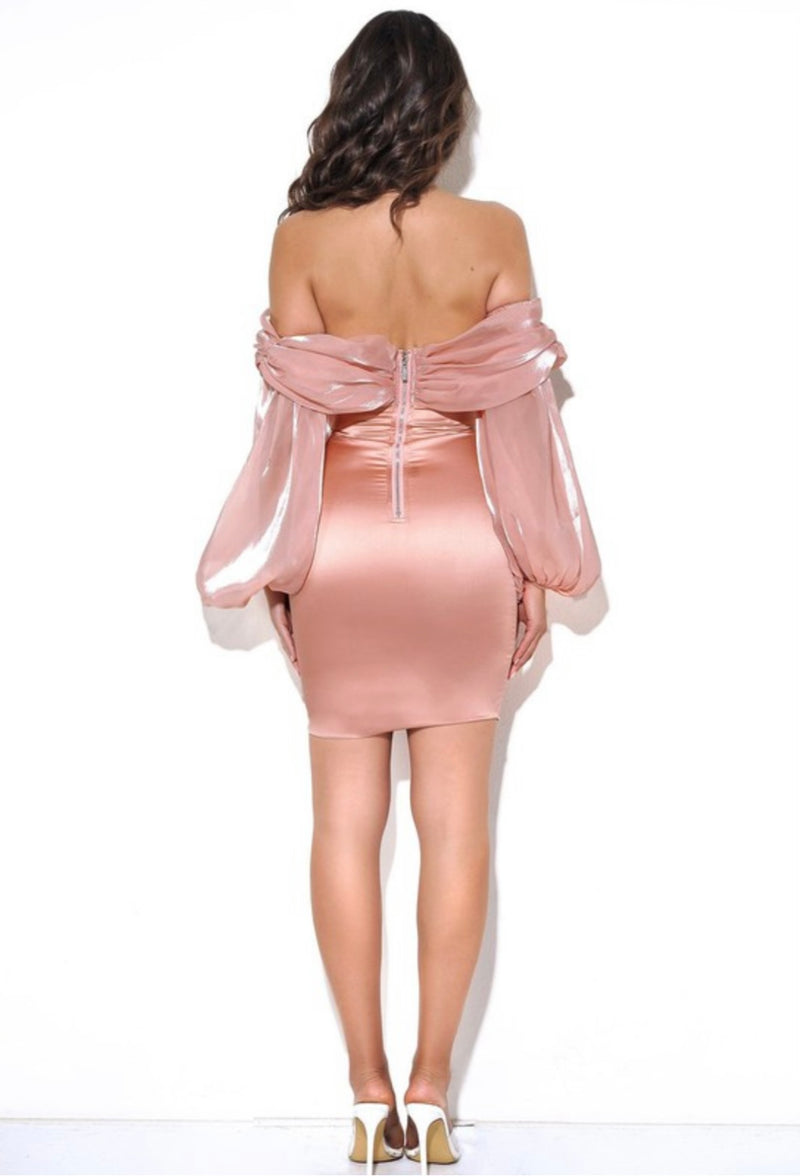 Diana Peach Off Shoulder Balloon Sleeve Dress