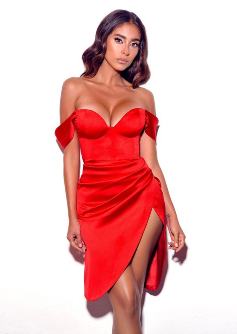 Belle Red Satin Corset Dress