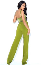 Mila Green Satin And Crepe Jumpsuit