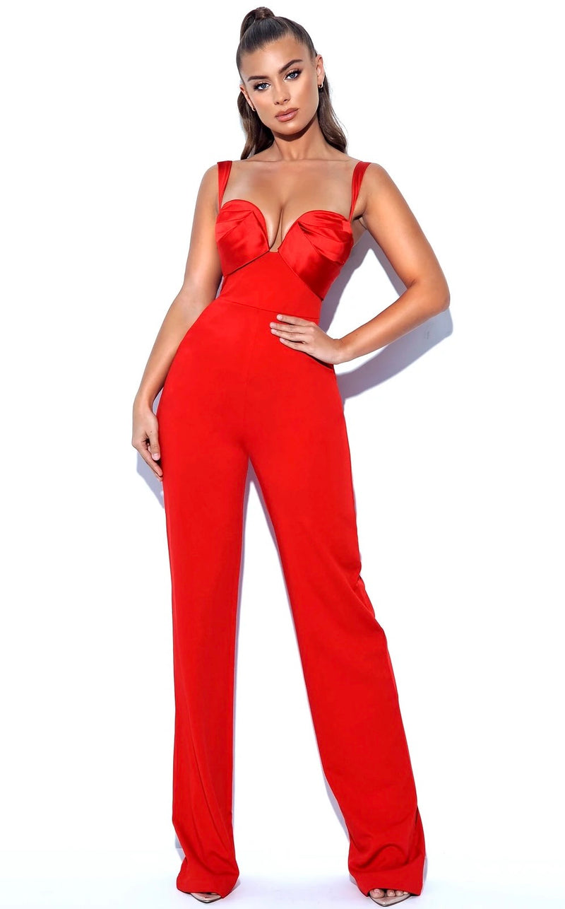 Mila Red Satin And Crepe Jumpsuit