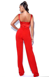 Mila Red Satin And Crepe Jumpsuit